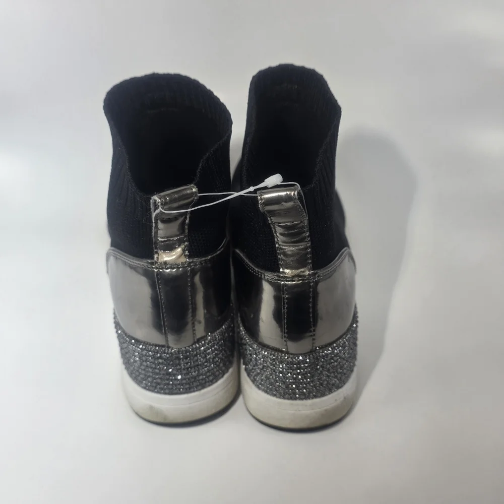 Michael Kors Skyler Black Knit Wedge Sneakers Women’s Size 8.5 Glitter Heel